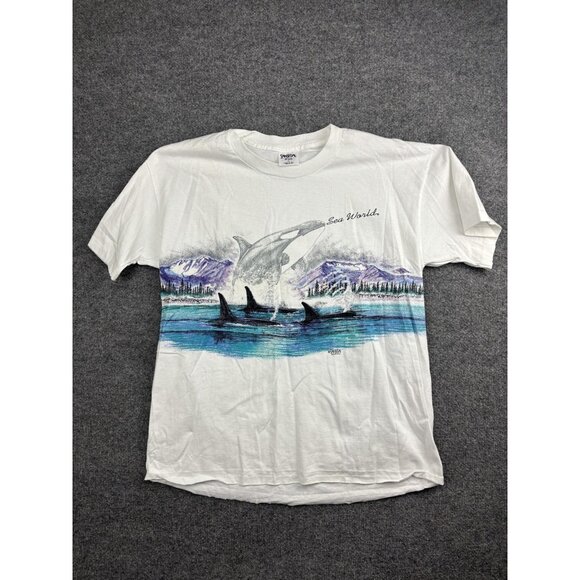 Vintage Sea World Shirt Mens Extra Large White Orca Whale Graphic Made USA 1993 - Picture 1 of 6